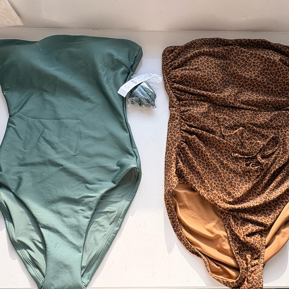Green and Leopard Print One-Piece Swimsuits J Crew Size 8